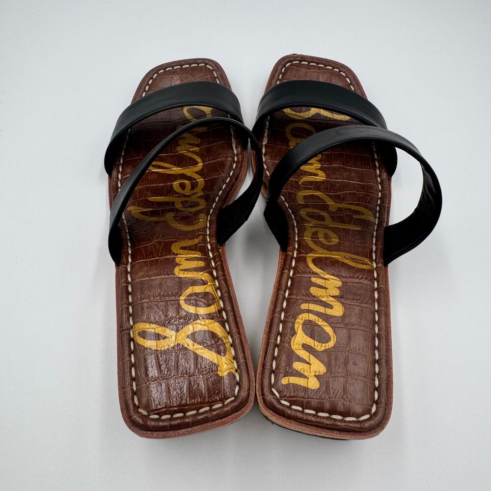 Sam Edelman Vena Black Leather Cork Wedge Slide Sandal Double Strap 8.5 EU 38.5 - Picture 12 of 16